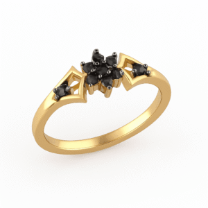 Black Onyx Floral Cluster Ring (Gold Tone)