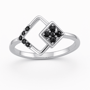 Geometric Black Onyx Ring | Silver