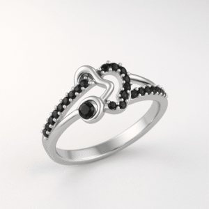 Black Onyx Heart-Swirl Ring | Silver