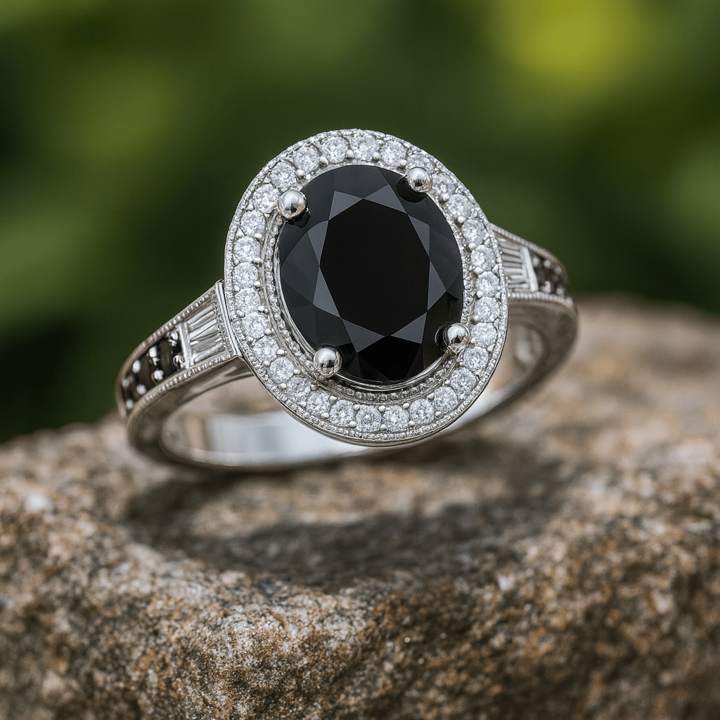 Oval Halo Black Onyx Ring - Image 4