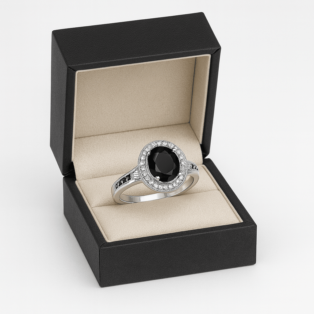 Oval Halo Black Onyx Ring - Image 2