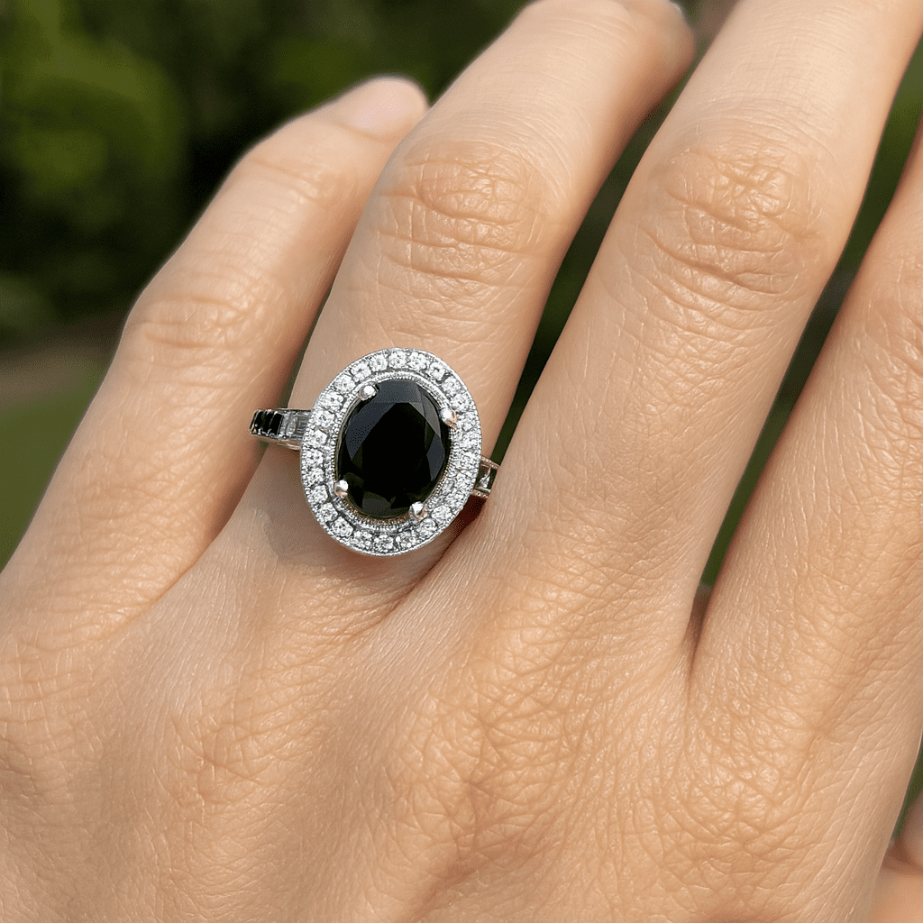 Oval Halo Black Onyx Ring - Image 3