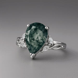 Moss Agate Teardrop Vine Ring