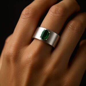 Emerald Crest Signet – Bold signet ring with a rich green gemstone centerpiece