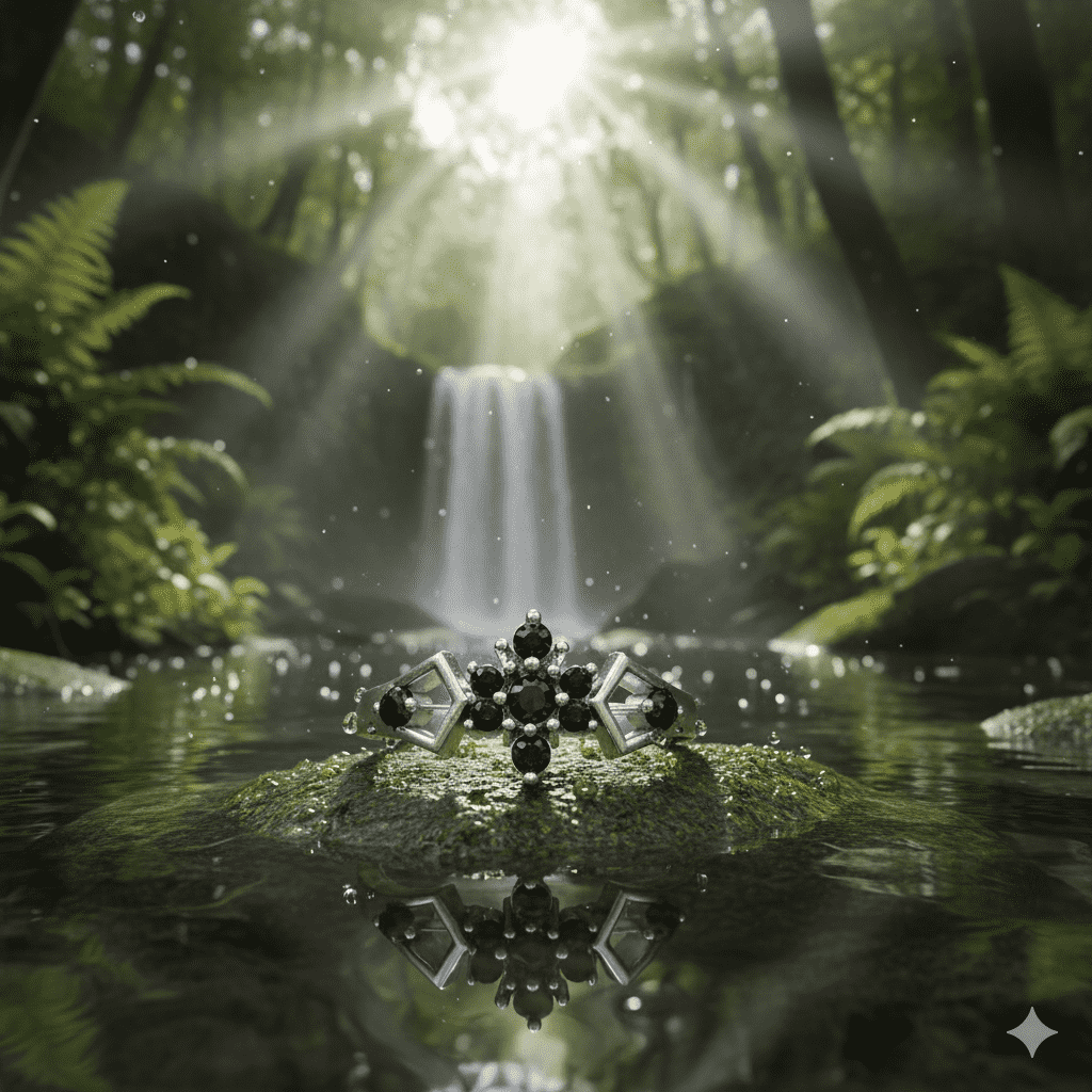 Black Onyx Floral Geo Ring - Image 4