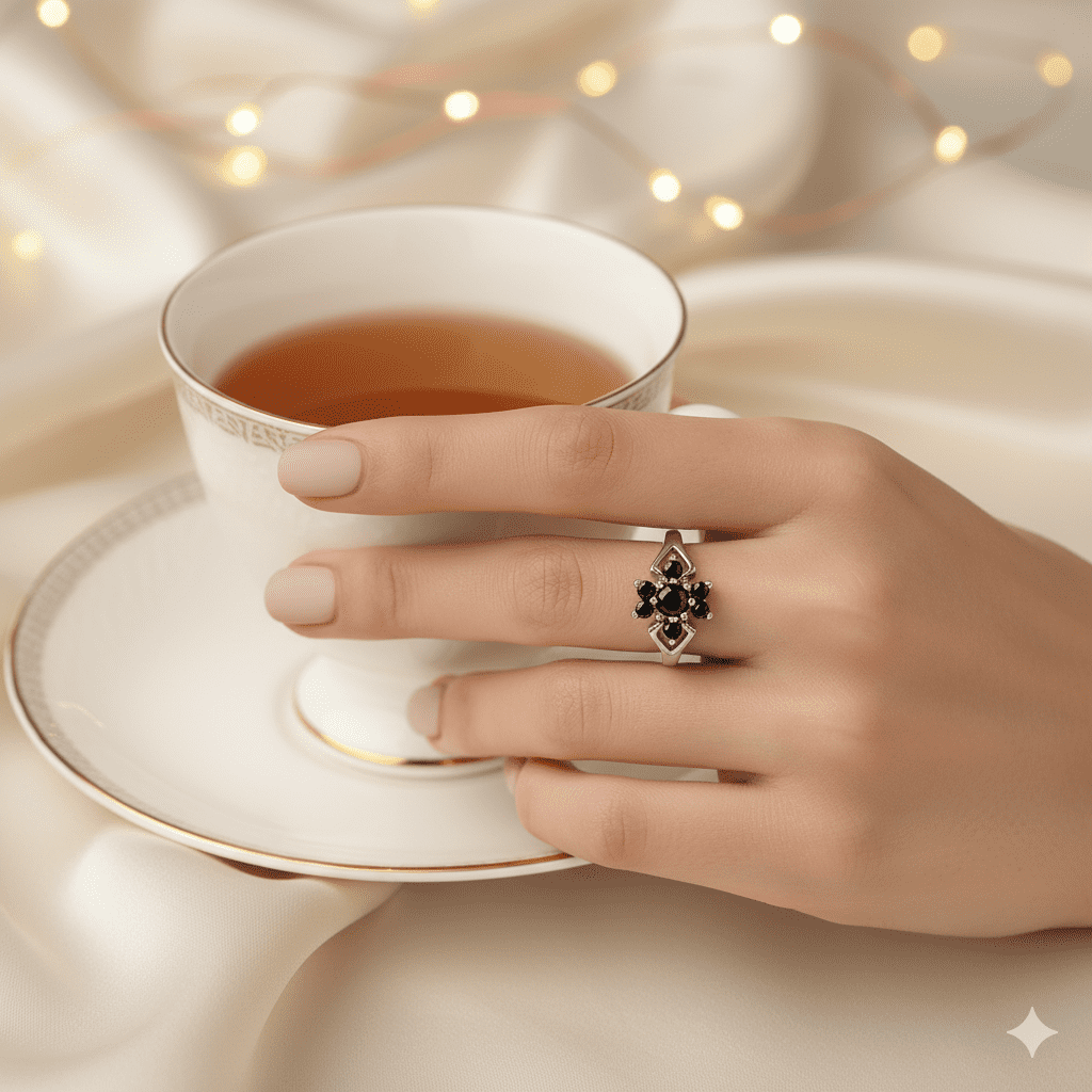 Black Onyx Floral Geo Ring - Image 3