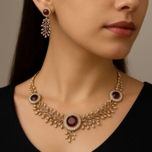 Ruby Ember Necklace – Deep red ruby-inspired pendant radiating elegance.