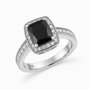 Black Onyx Cushion Halo Ring