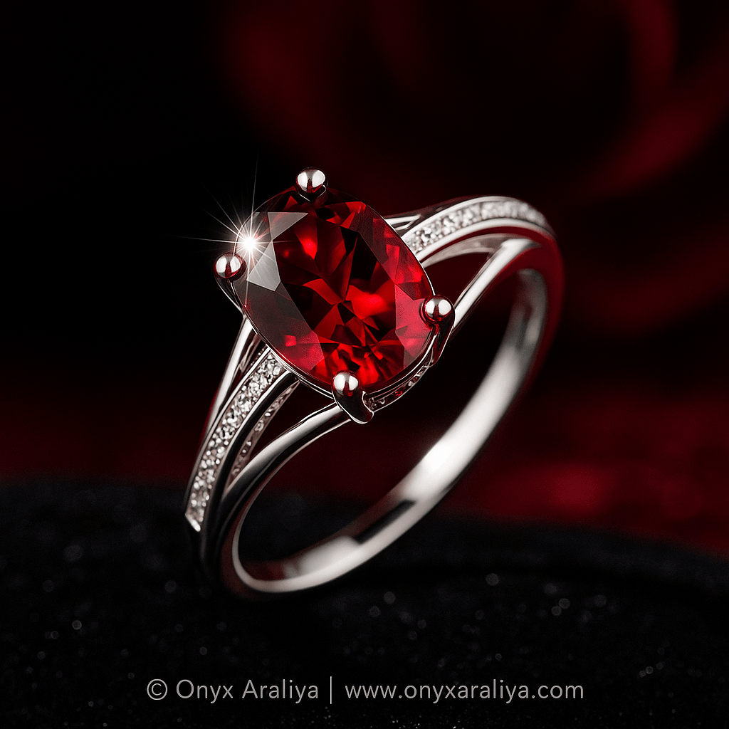 Crimson Flame Oval Solitaire Ring