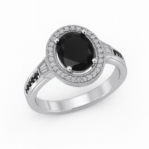 Oval Halo Black Onyx Ring