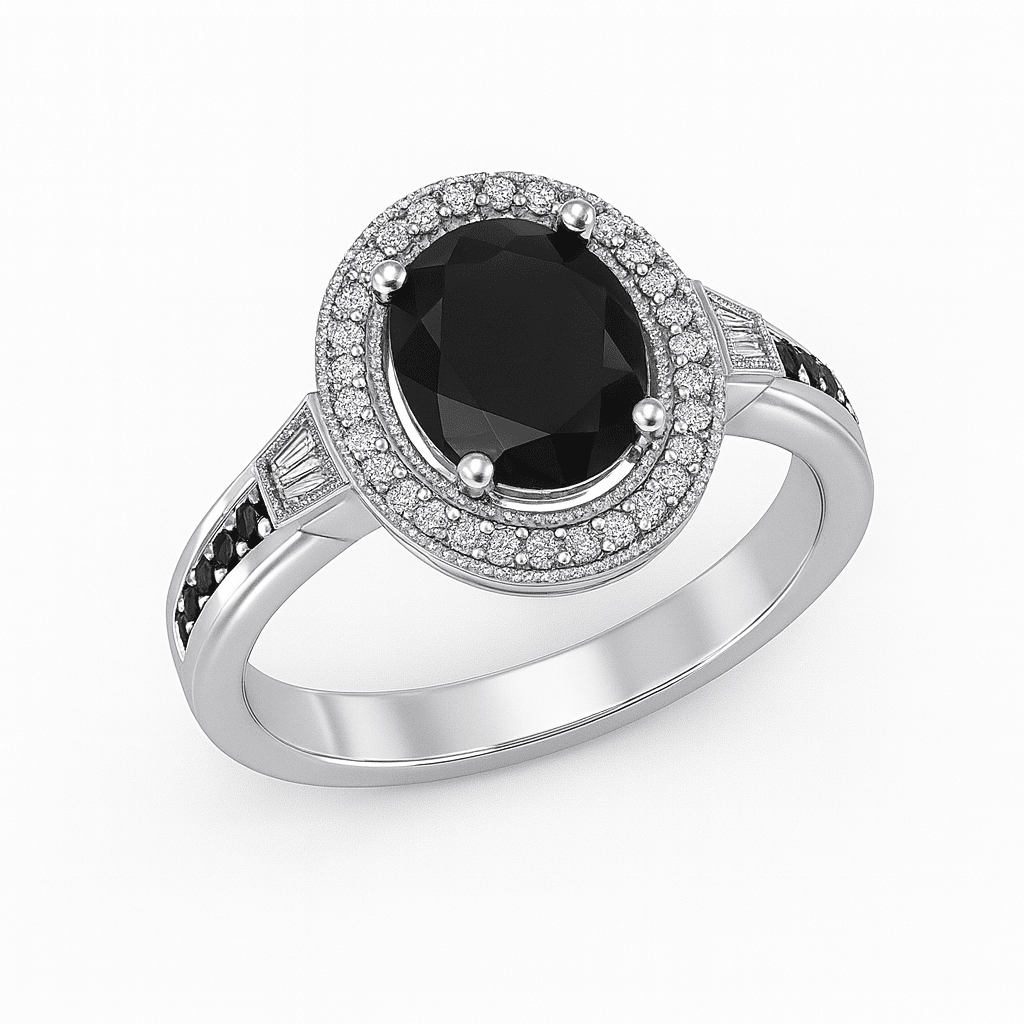 Oval Halo Black Onyx Ring